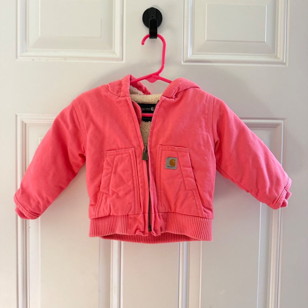 Carhartt Baby Girls Pink Sherpa Lined Hooded Active Jacket 6M OJ9566-G